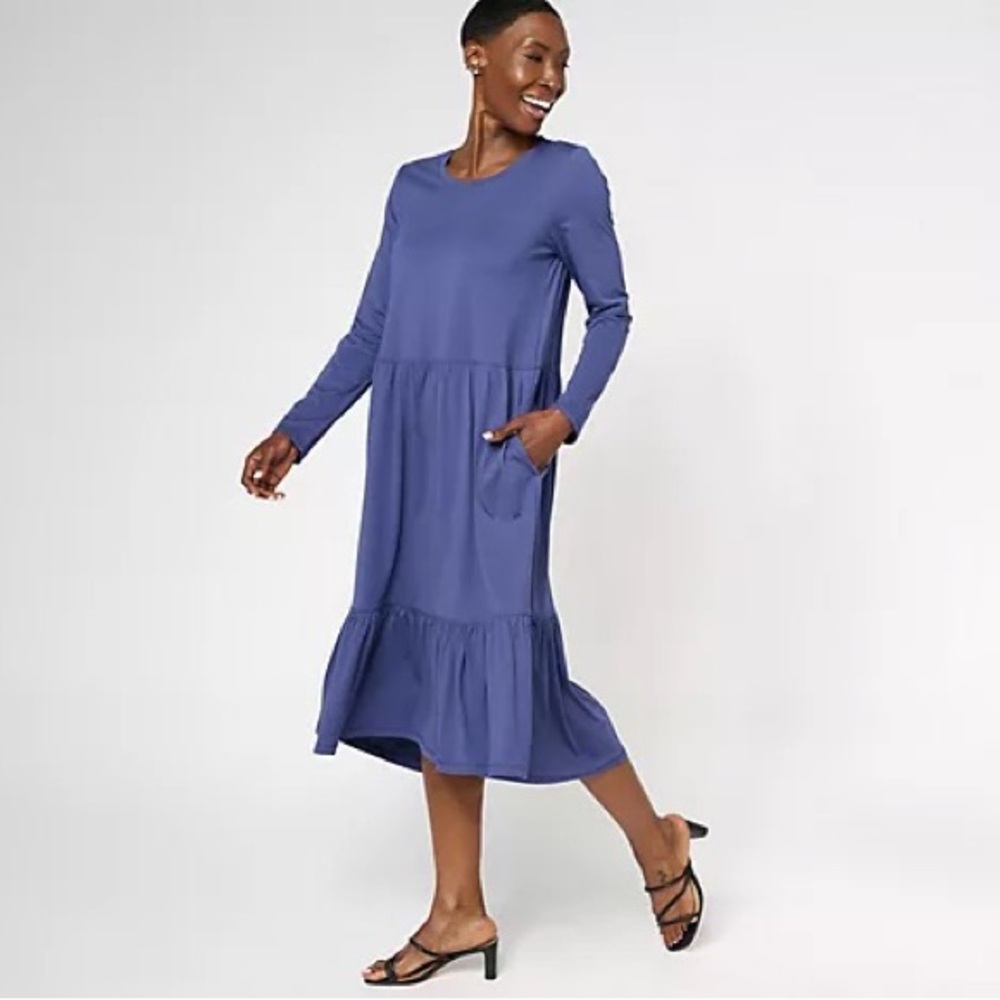 LOGO by Lori Goldstein Cotton Modal Regular Tiered midi Dress M